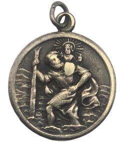 Antique European Christian / Catholic Saint Christopher Protective Pilgrim's Medal Pendant