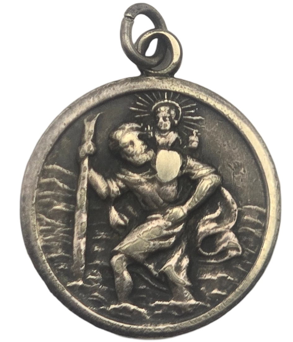 Antique European Christian / Catholic Saint Christopher Protective Pilgrim's Medal Pendant (1 of 5)