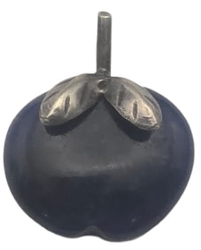 Unusual Vintage Sterling Silver & Dark Blue Gemstone Apple Pendant