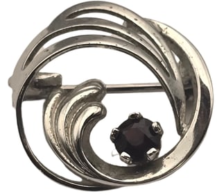 Vintage 1950s Theodor Klotz / TEKA Germany Sterling Silver & Gemstone Brooch