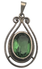 Vintage European 835 Silver & Green Gemstone Pendant