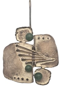 Very Unusual Vintage Mid-Century Modern Brutalist European 800 Silver & Jade Pendant