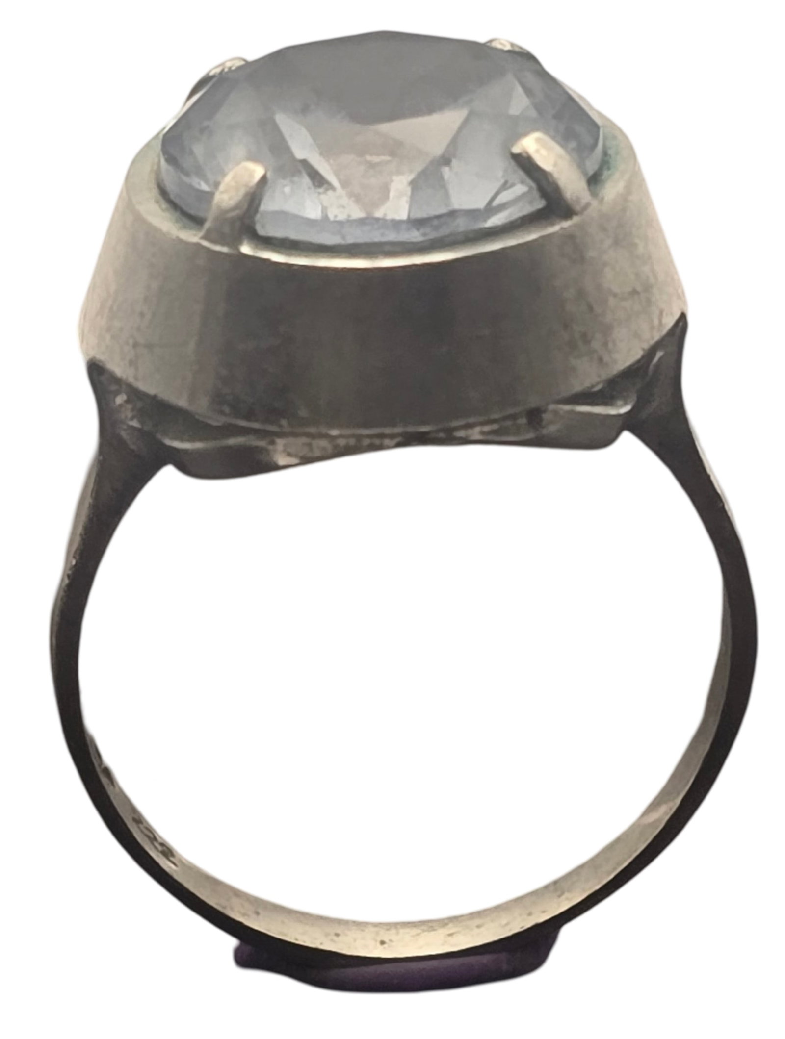 Vintage Mid-Century Modern European 835 Silver & Rock Crystal Ring: The ring is a size 9 3/4 and weighs ca. 5.8 grams. Very good vintage condition with minor wear and patina according to age. Marked for 835 (83.5%) Silver. SHIPPING: We ship in-house and charge a flat 
