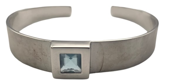 Vintage Sterling Silver & Blue Topaz Cuff Designer Bracelet