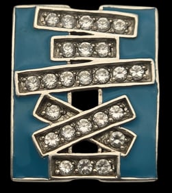 Vintage Sterling Silver, Blue Enamel & Rhinestone Designer Pendant - Signed