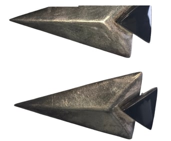 Large Vintage Mid-Century Sterling Silver & Black Onyx Triangular Earrings