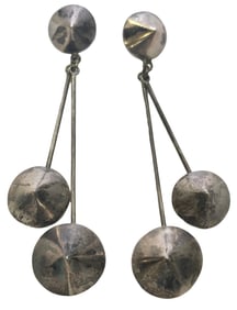 Large Vintage Mid-Century Sterling Silver & Black Onyx Dangle Earrings