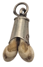 Antique Alpine European 800 Silver & Deer Teeth Hunting Trophy Pendant Charm