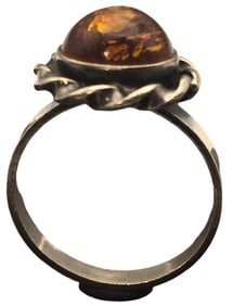 Vintage Mid-Century European 800 Silver & Baltic Amber Designer Ring