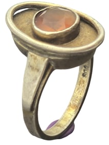 Vintage Mid-Century European 800 Silver & Baltic Amber Designer Ring