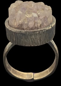 Vintage Mid-Century Modern Brutalist Sterling Silver & Natural Quartz Ring
