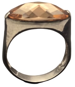 Vintage Sterling Silver Designer Ring with Orange Gemstone - Signed