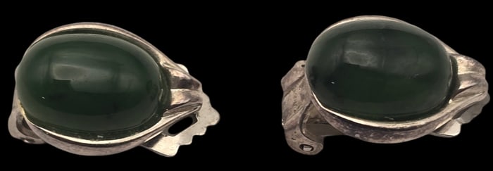 Vintage Sterling Silver & Green Gemstone Earrings