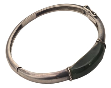 Vintage GROSSE Germany Sterling Silver & Green Jade Bracelet
