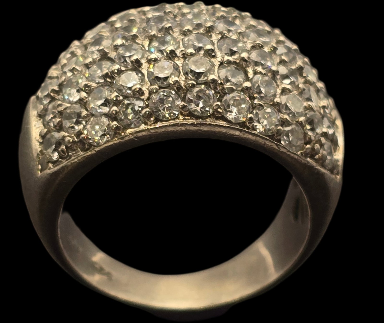 Vintage Sterling Silver & Rhinestone Cluster Ring: The ring is a size 8 and weighs ca. 11 grams. Very good vintage condition with minor wear and patina according to age. Marked for Sterling Silver. SHIPPING: We ship in-house and charge a flat fee of $