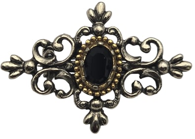 Vintage Alpine European 800 Silver & Garnet Traditional Brooch