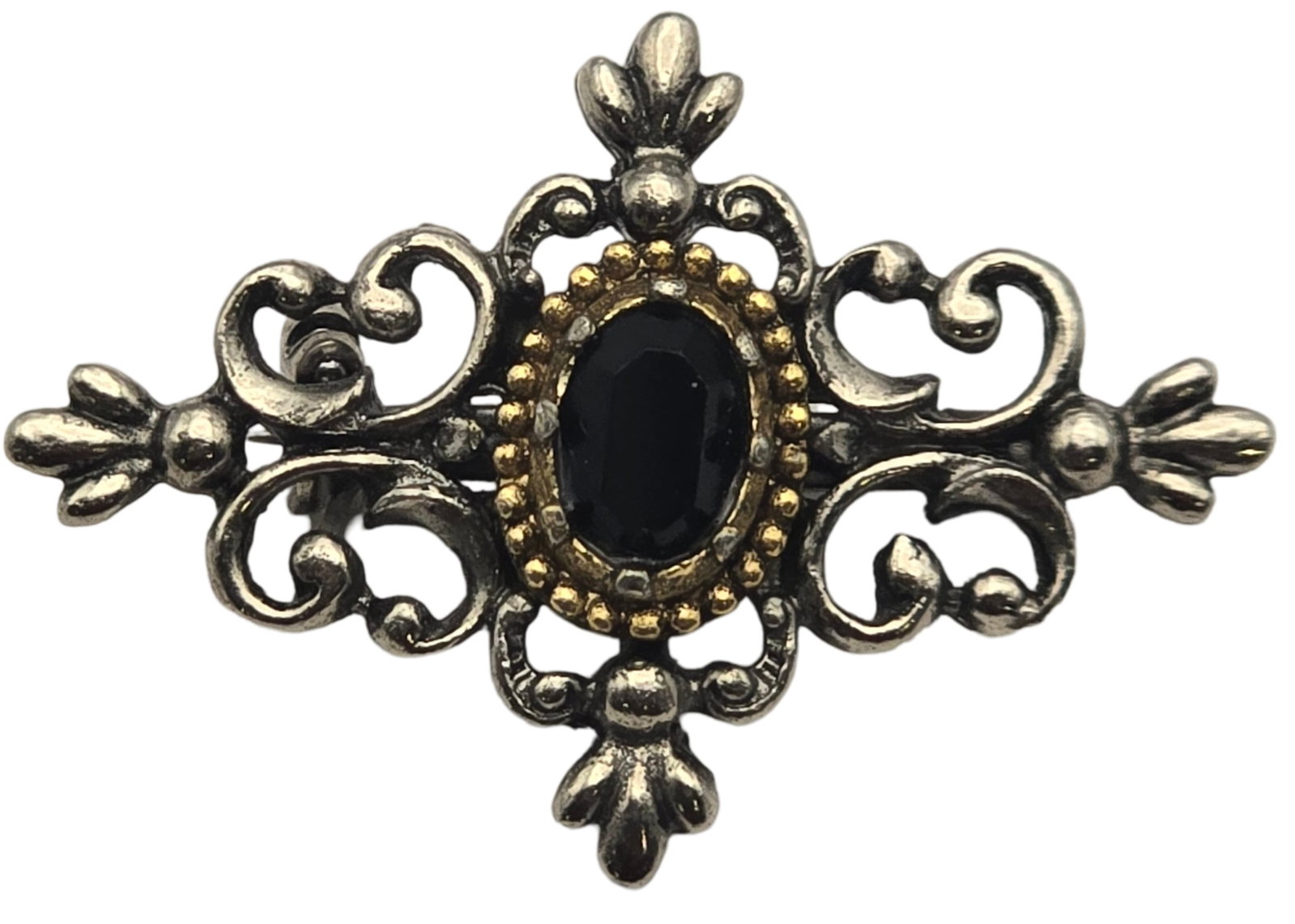 Vintage Alpine European 800 Silver & Garnet Traditional Brooch: Measures approx. 1 1/2" wide and weighs ca. 4.3 grams. Very good vintage condition with minor wear and patina according to age. Tested for a minimum of 800 (80%) silver. SHIPPING: We ship in-house and