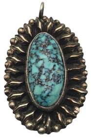 Rare Vintage Southwestern Native American Sterling Silver & Turqoise Designer Brooch - Signed