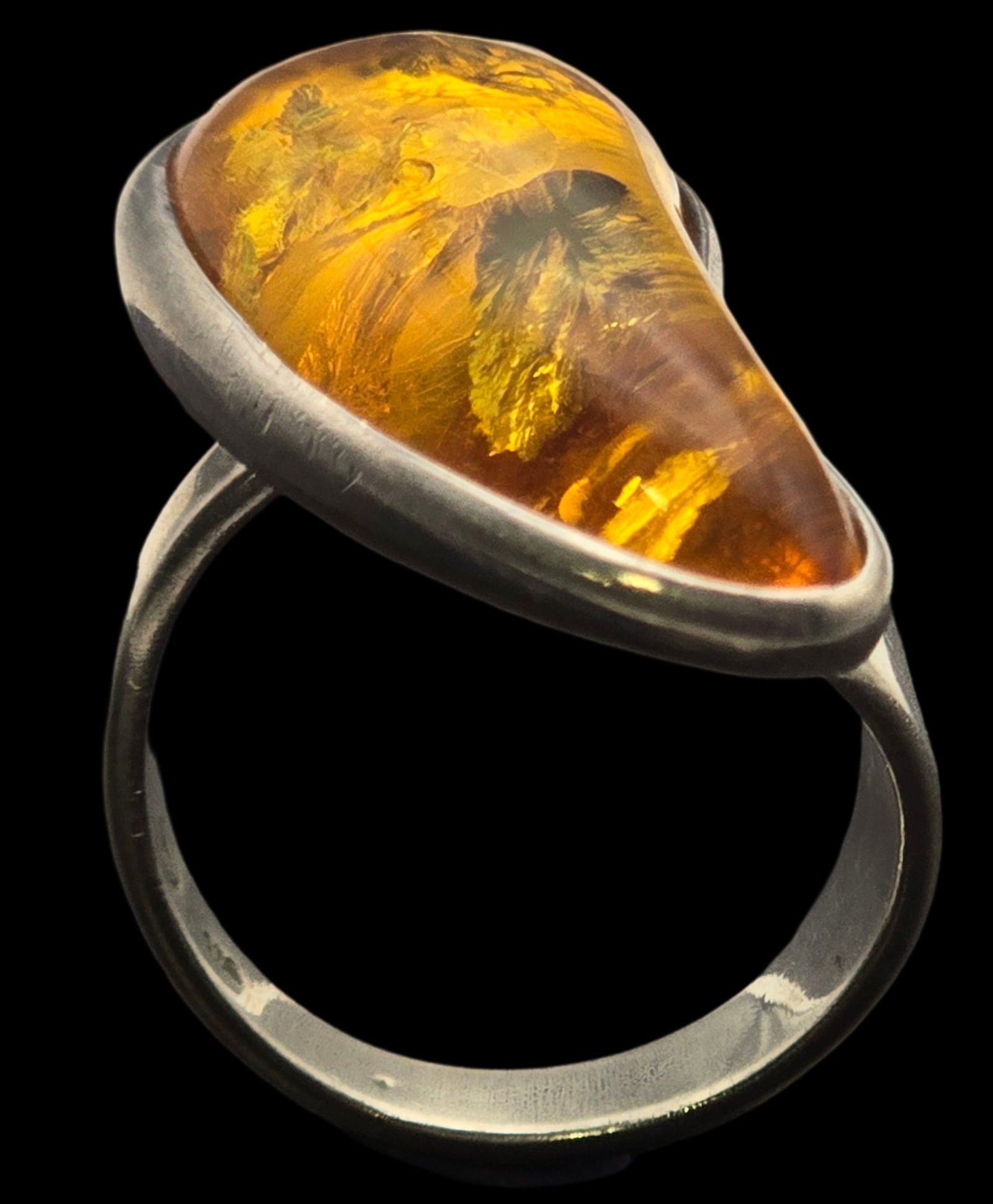 Vintage Sterling Silver & Baltic Amber Designer Ring - Signed (1 of 5)
