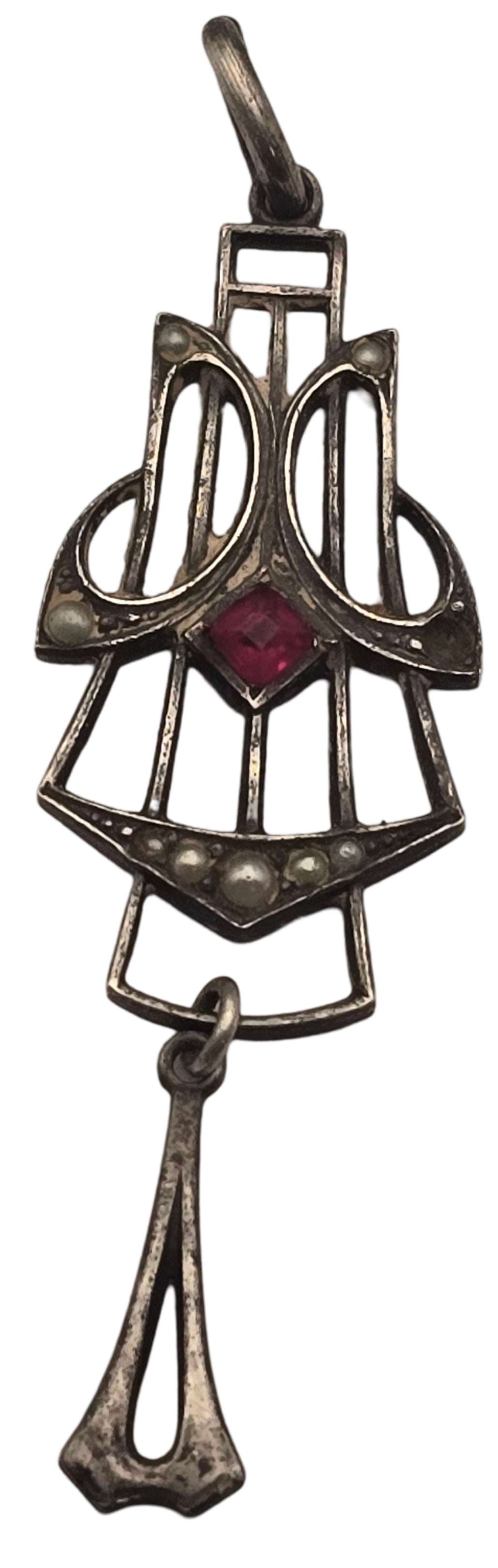 Antique European Art Nouveau 800 Silver & Gemstone Pendant: Measures approx. 2" long and weighs ca. 2.5 grams. Very good vintage condition with minor wear and patina according to age. Tested for a minimum of 800 (80%) silver. SHIPPING: We ship in-house and cha