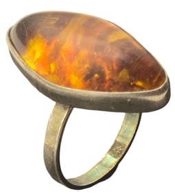 Vintage Mid-Century European 835 Silver & Baltic Amber Ring