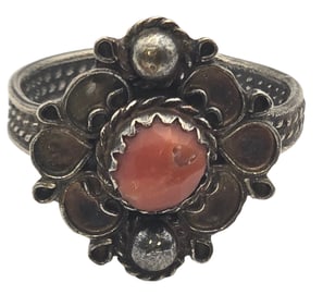 Antique Handmade 800 Silver & Coral Ring