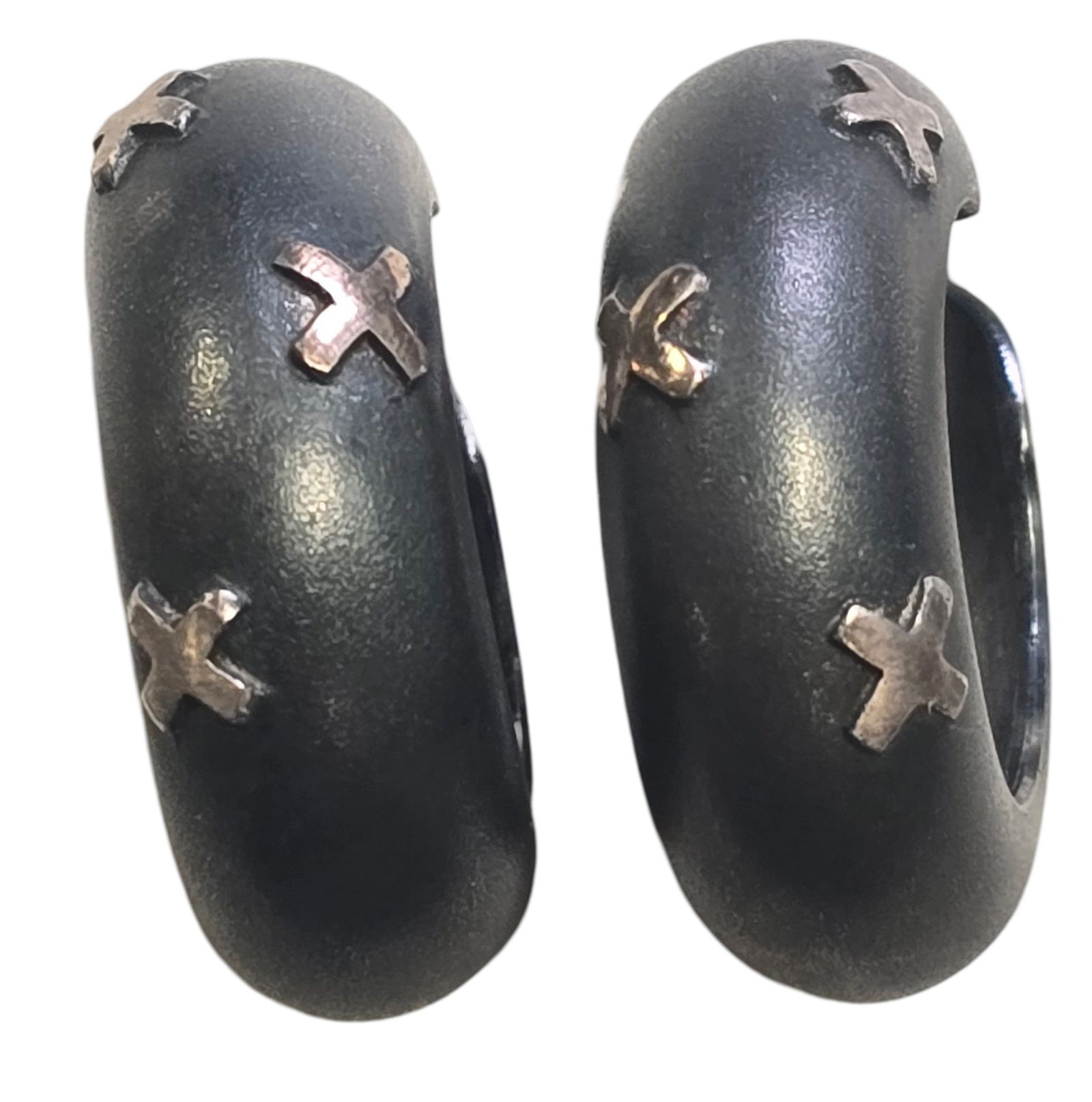 Pair of Massive Vintage Blackened Sterling Silver Hoop Earrings /w Gilt Stars (1 of 5)