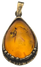 Vintage Mid-Century Modern Sterling Silver & Amber Pendant