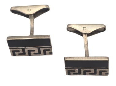Vintage SWANK Sterling Silver & Black Onyx Cufflinks