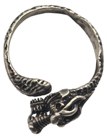 Unusual Vintage Sterling Silver Dragon Ring