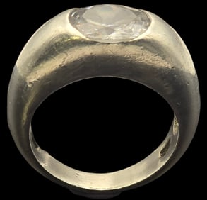 Vintage Mid-Century Sterling Silver & Rock Crystal or Rhinestone Ring