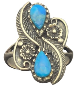 Vintage Southwestern Sterling Silver & Blue Gemstone Ring