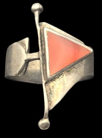 Vintage Mid-Century Modern Sterling Silver & Carnelian Ring
