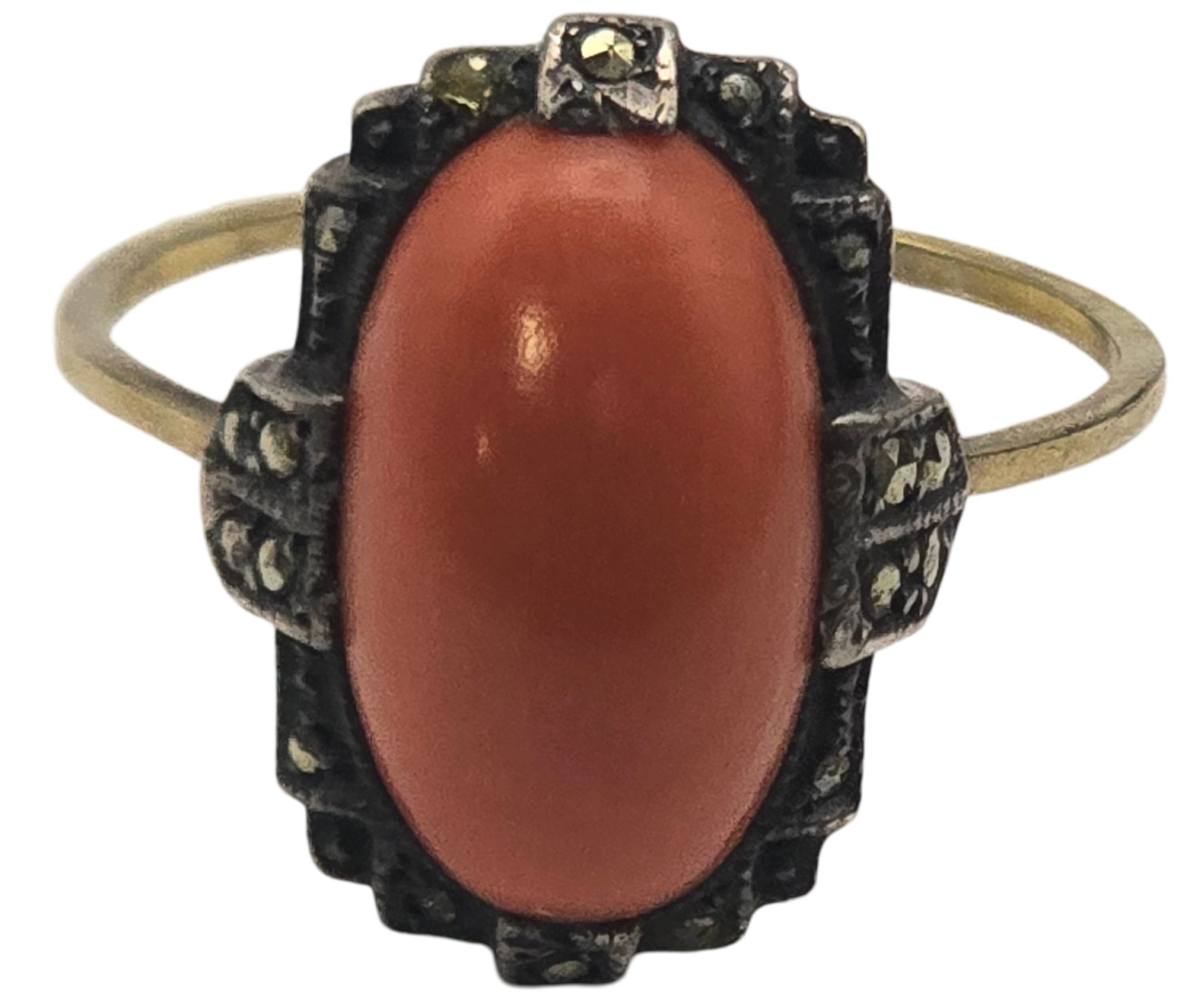 Vintage Art Deco European 8K Gold & Red Coral Ring (1 of 4)