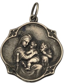 Antique European 800 Silver Catholic Madonna & Child Baby Jesus Pendant Medal
