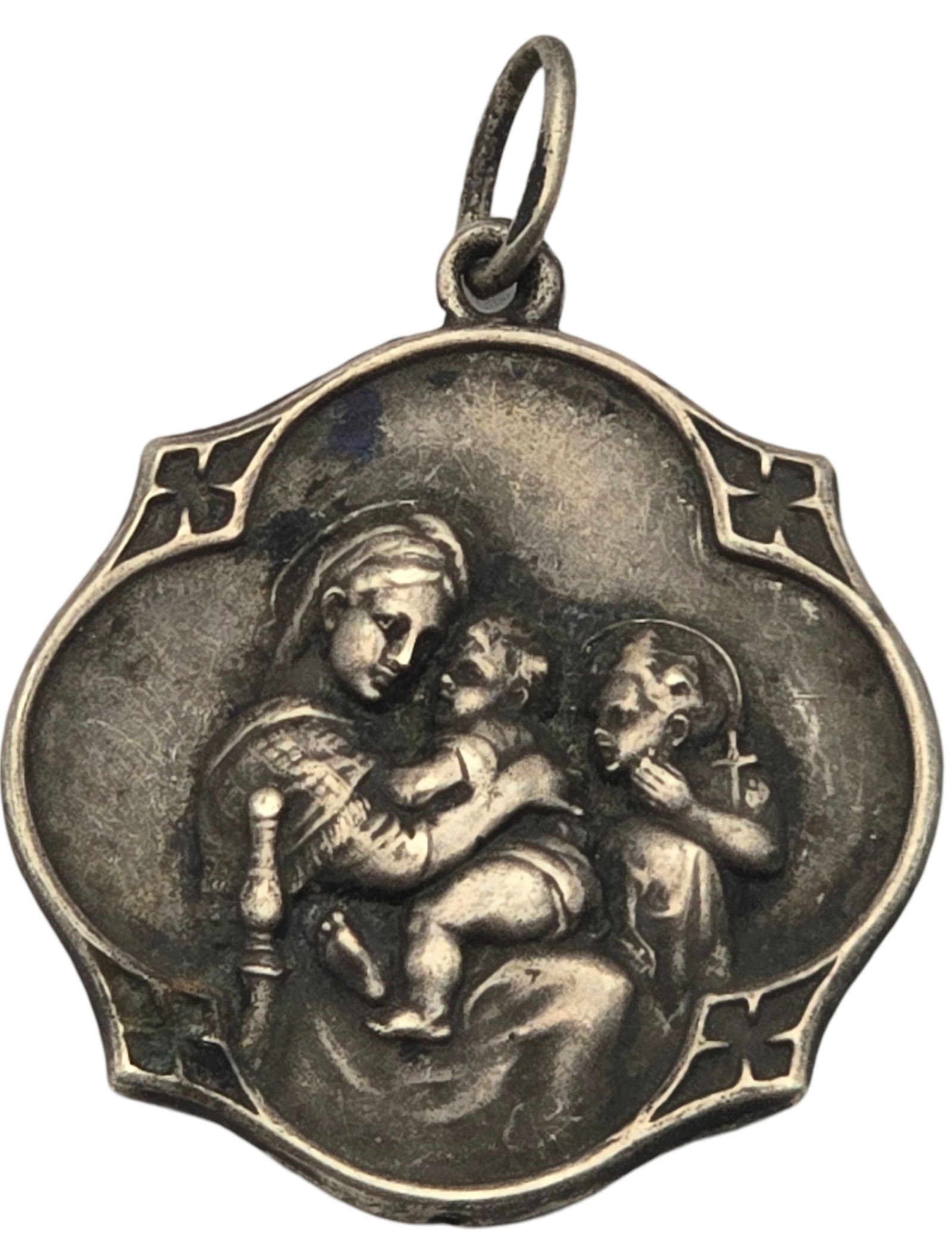 Antique European 800 Silver Catholic Madonna & Child Baby Jesus Pendant Medal (1 of 4)