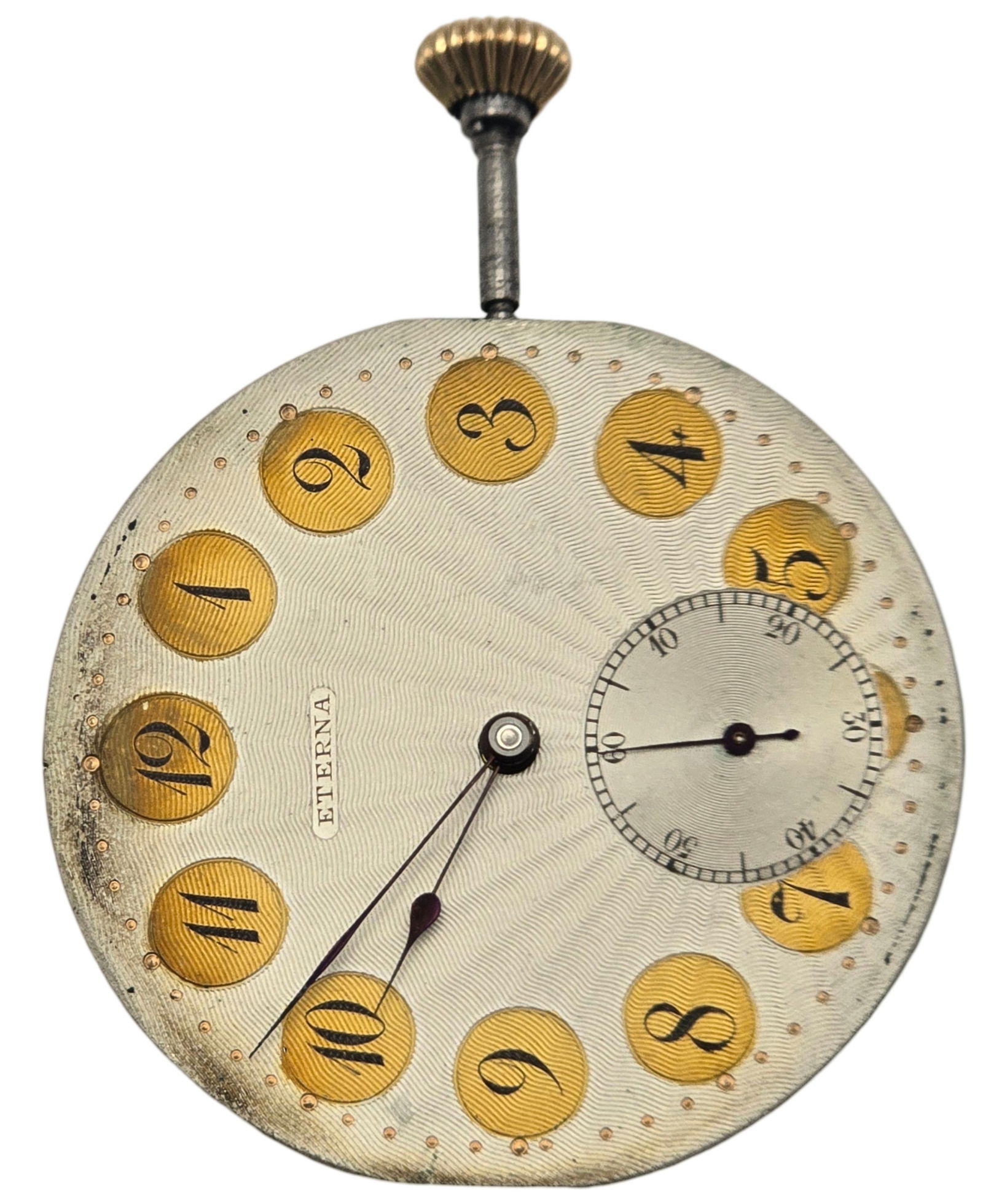 Vintage 1932 Swiss ETERNA Pocket Watch Movement /w Stunning Dial: Measures approx. 2 1/2" in diameter and weighs ca. 34 grams. Very good vintage condition with minor wear and patina according to age. SHIPPING: We ship in-house and charge a flat fee of $12 for any or