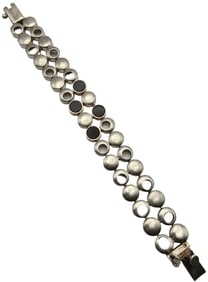 Very Unusual Vintage Mid-Century Modern Mexican Sterling Silver & Black Onyx Bracelet
