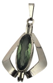 Vintage Mid-Century Modern European 835 Silver & Green Gemstone Designer Pendant
