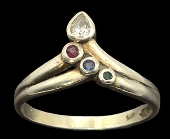 Vintage Sterling Silver & Multicolor Gemstone Ring