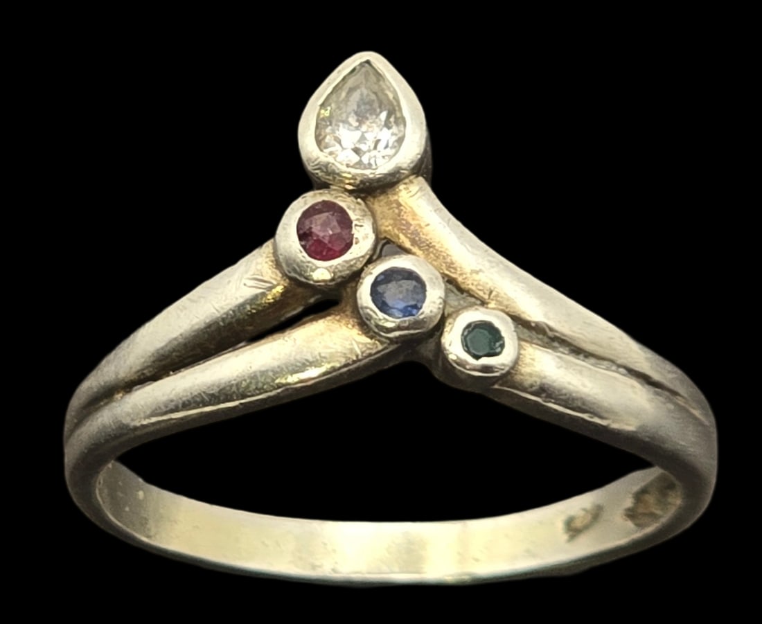 Vintage Sterling Silver & Multicolor Gemstone Ring (1 of 7)