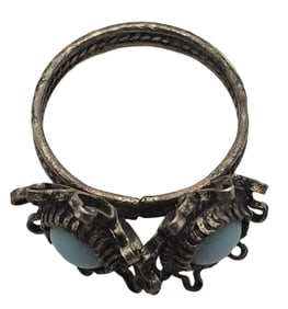 Antique Handmade European 800 Silver Ring /w Blue Gemstones