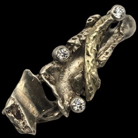 Vintage Mid-Century Modern Sterling Silver & Gemstone Brooch
