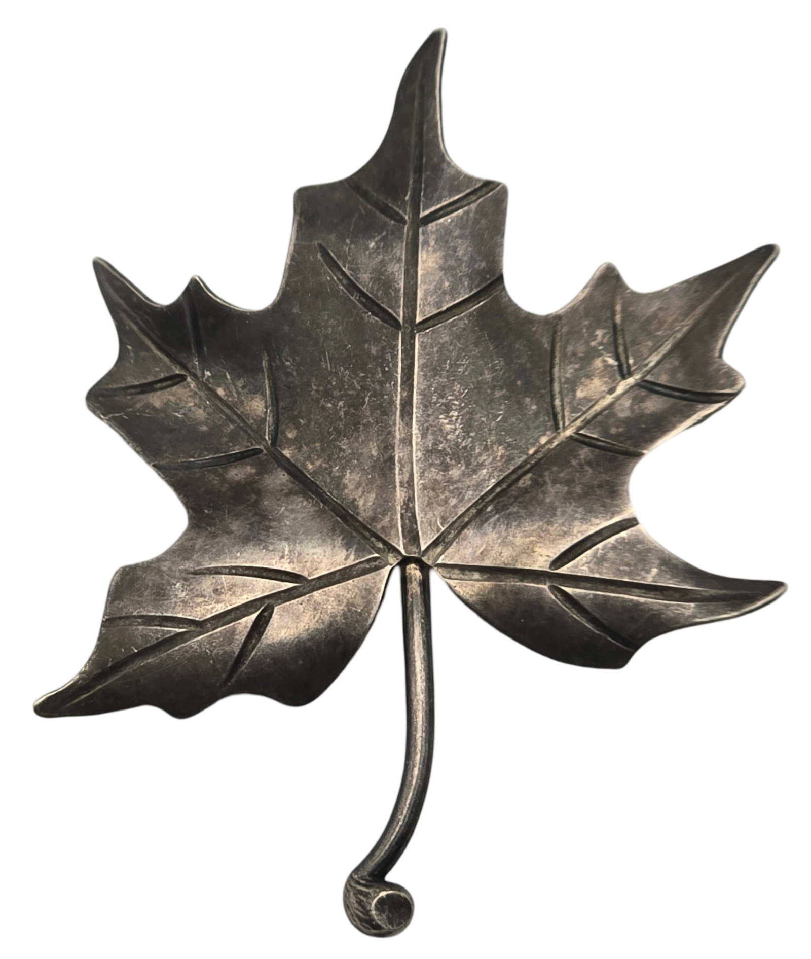 Vintage European 800 Silver Maple Leaf Brooch: Measures approx. 1 1/2" wide and weighs ca. 3.7 grams. Very good vintage condition with minor wear and patina according to age. Marked for 800 Silver. SHIPPING: We ship in-house and charge a flat fee 