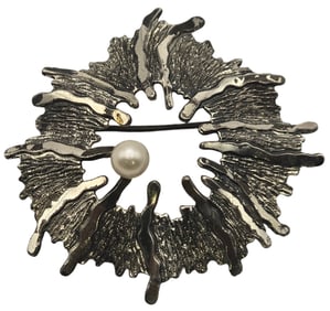 Vintage Mid-Century Modern ANDREAS DAUB Germany 835 Silver & Pearl Brooch