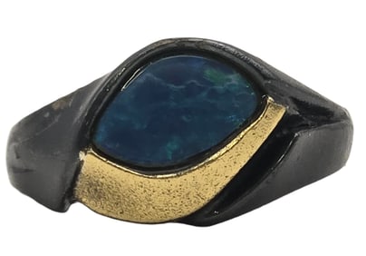 Vintage Sterling Silver & Opal Ring /w Gold Accents & Black Plating