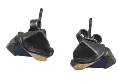 Vintage Sterling Silver & Opal Earrings /w Gold Accents & Black Plating
