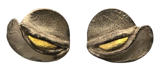 Vintage Sterling Silver & Opal Earrings /w Gold Accents