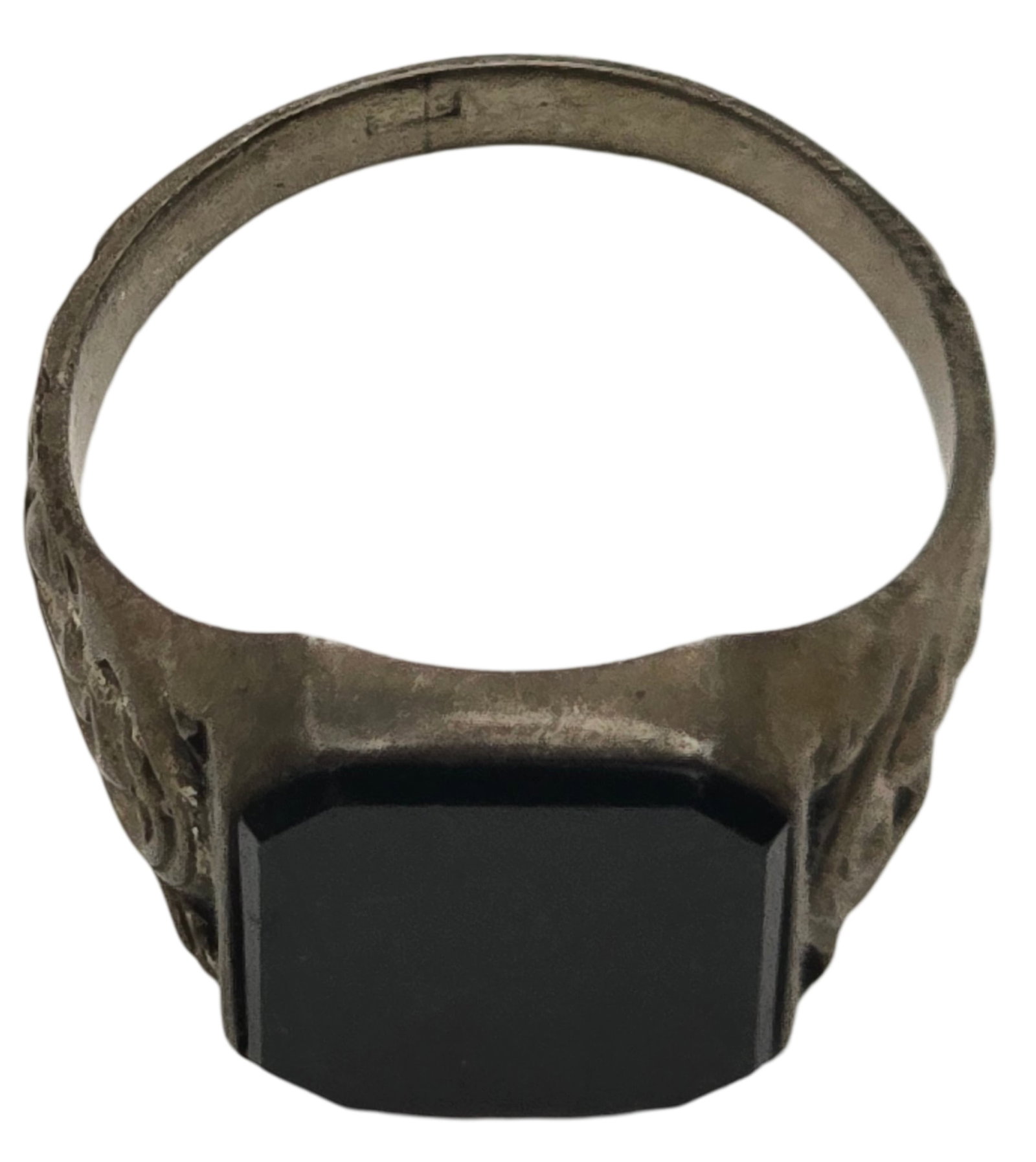 Vintage European 835 Silver & Black Onyx Ring: The ring is a size 10 1/2 and weighs 4.70 grams. Very good vintage condition with minor wear and patina according to age. Marked for 835 (83.5%) Silver. SHIPPING: We ship in-house and charge a flat fe