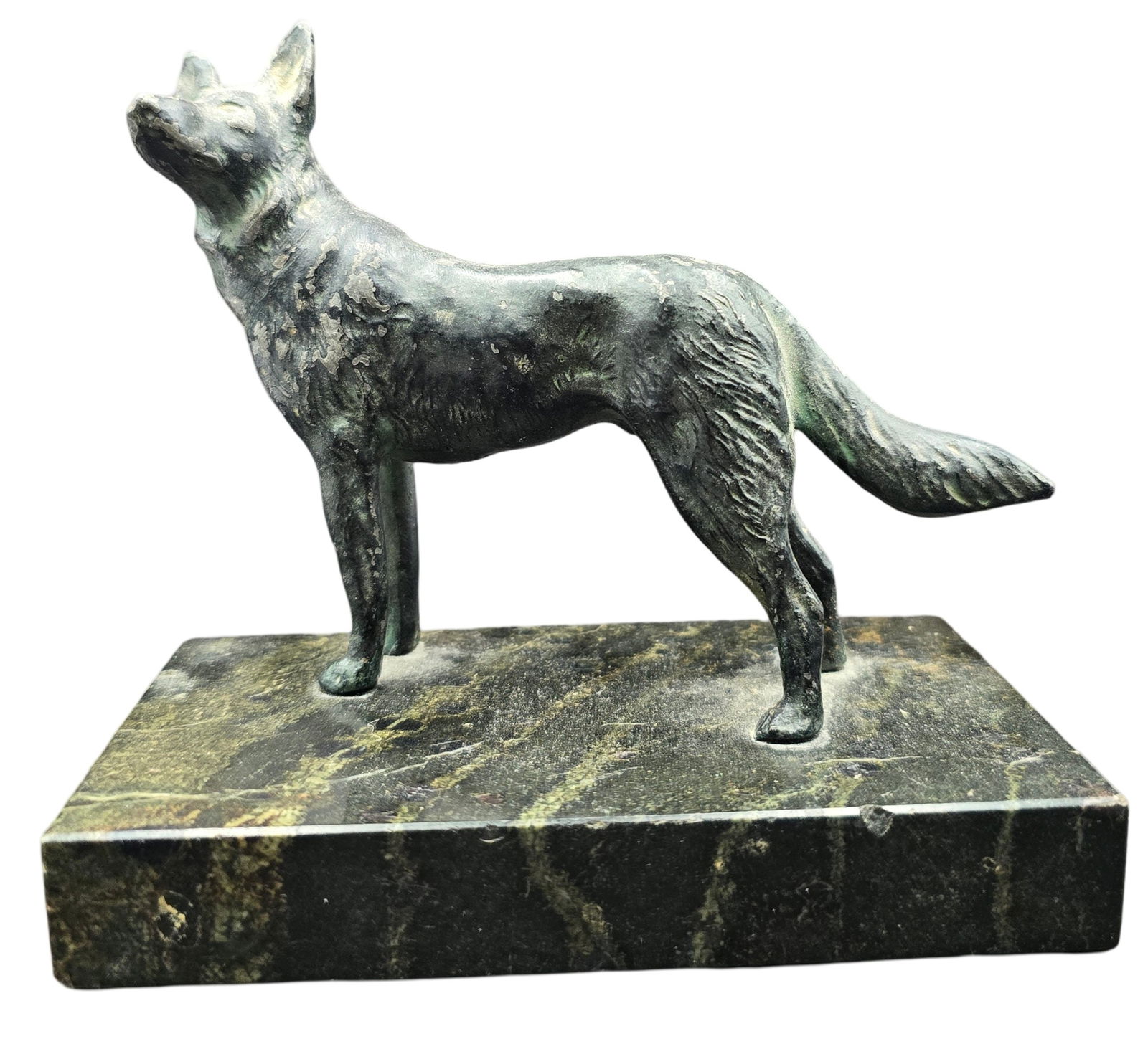 Vintage German Shepherd Dog Bronze on Marble Base Sculpture (1 of 6)